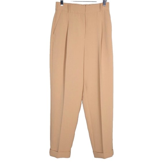 Wilfred Pants - Aritzia Wilfred Women's Size US4 Tan Crop Pants Pleated Pockets Cuffed Trousers